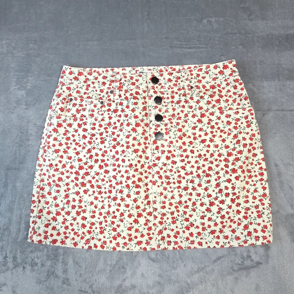 Billabong Skirt Womens 29 White Red Floral Excellent Button Front Corduroy Mini